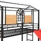 preview thumbnail 11 of 9, House-shaped Metal Bunk Bed wHouse Roof Frame, Twin Over Twin Bed, Storage Stair, Red Slide for Children Playhouse Bed, Black