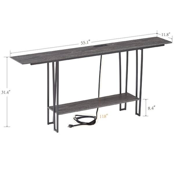 LAATOOREE Consolle con prese e porte USB, 105,9 cm Industrial Entryway Table con mensola, tavolo stretto divano per corridoio, corridoio, ingresso, soggiorno, struttura in metallo effetto legno