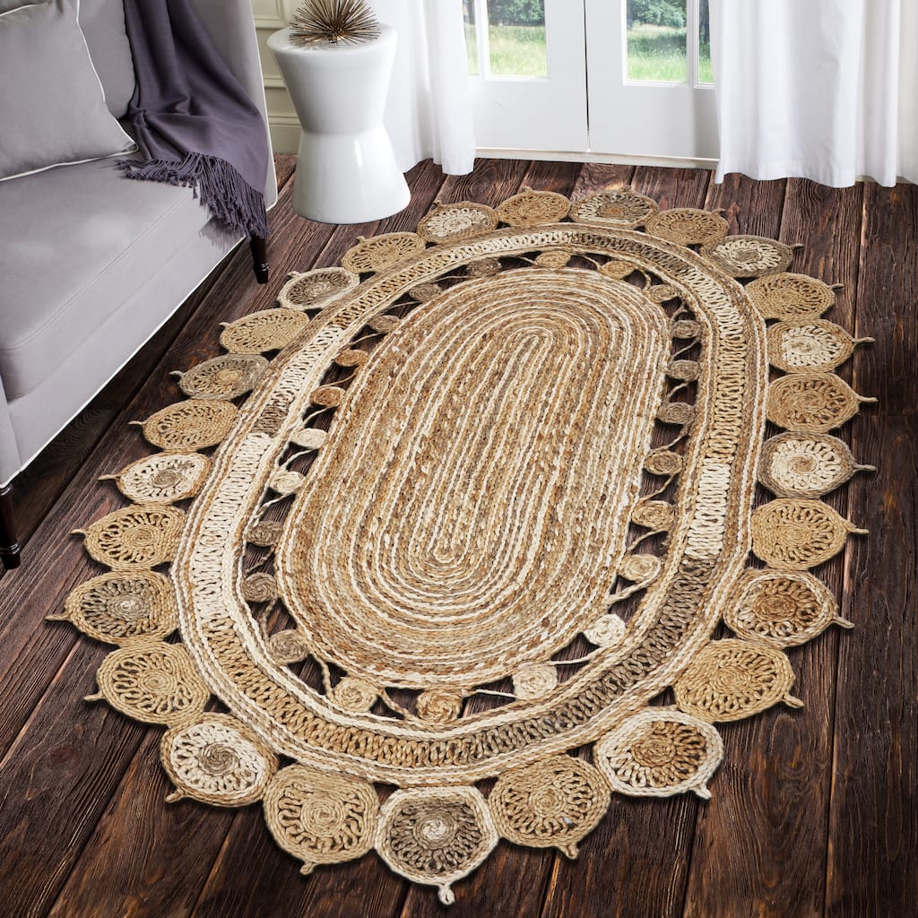 Bera Farmhouse Braided Jute Oval Indoor Area Rug by Sevita