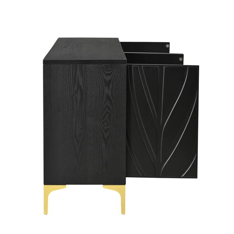 Creative carved 4-door Sideboard Handleless Press-to-Open Design Buffet Cabinet for Dining Room,Living Room, Bedroom, Hallway