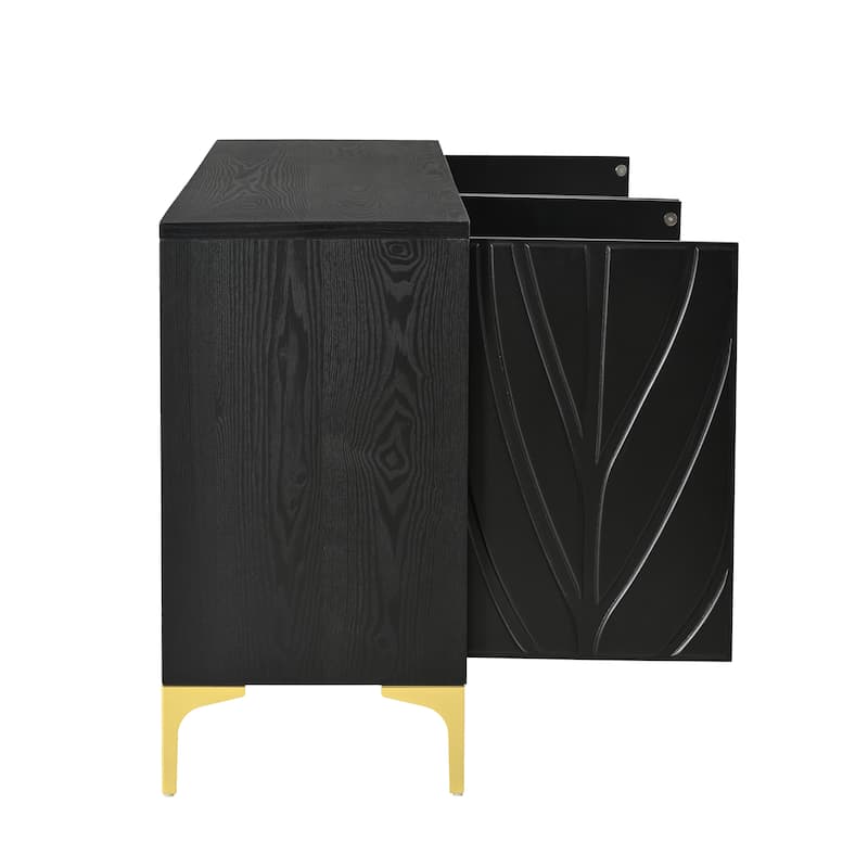 Sideboard Cabinet with 4 Carved Doors, Wooden Buffet Cabinet with Adjustable Shelves, Accent Cabinet with Metal Legs