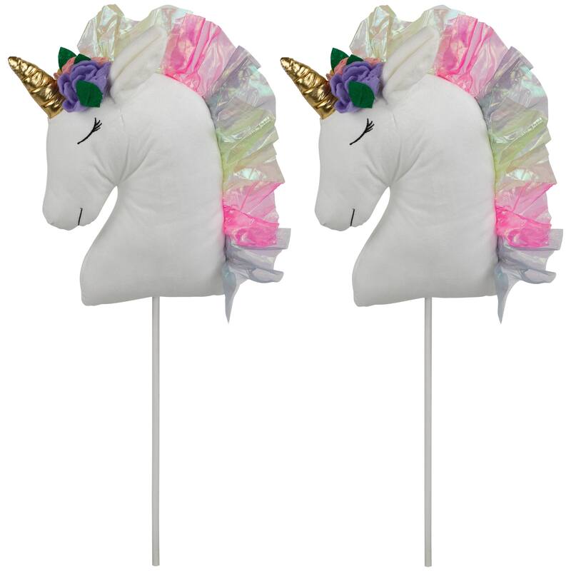 Plush Rainbow Unicorn Christmas Picks - 24" - Set of 2