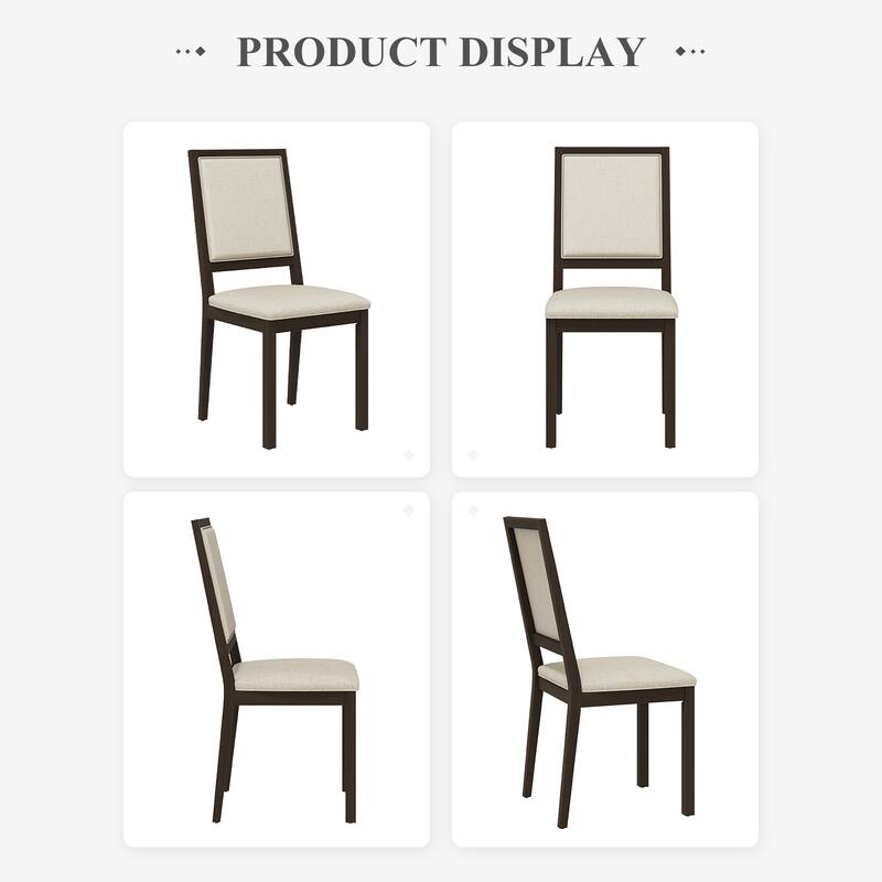 Farmhouse Set of 2 Upholstered Dining Chairs - Rustic Wood Legs & Fabric Seats for Kitchen, Dining Table
