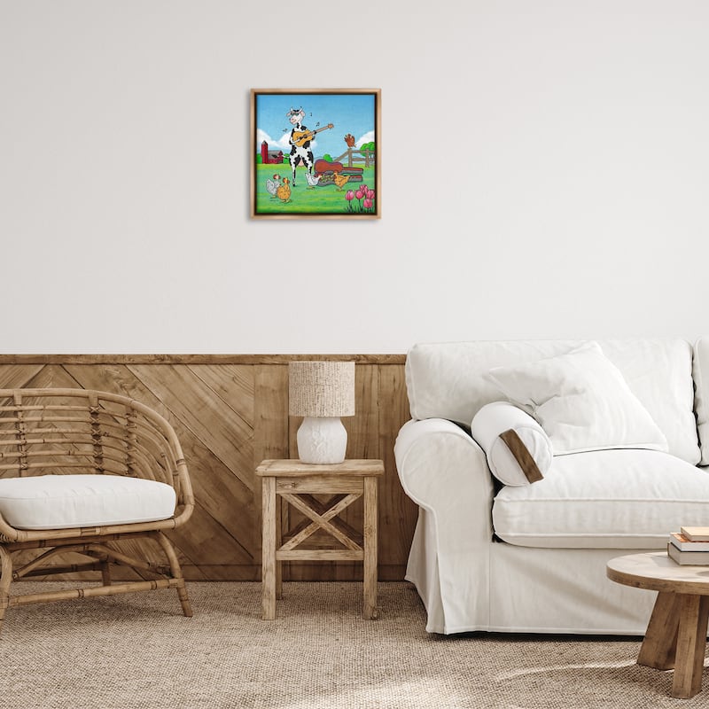 Stupell Busking Cow with Audience Framed Floater Canvas Wall Art Design By Roger Straub