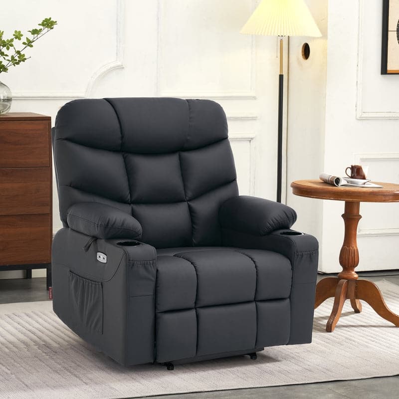MCombo Electric Power Lift Recliner Chair Sofa for Elderly, 2 Side Pockets and Cup Holders, Faux Leather 7288