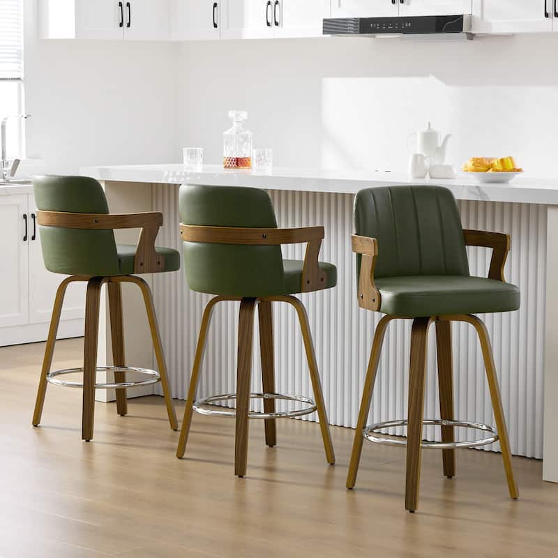 Upholstered Swivel Barstool with Arms and Bentwood Legs - 40.8"H x 18.9"W x 19.5"D/19.3"D