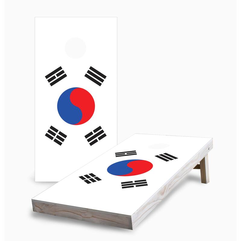 South Korean Flag Corn Hole Board Set w Case & Lights - 16 Years and Up