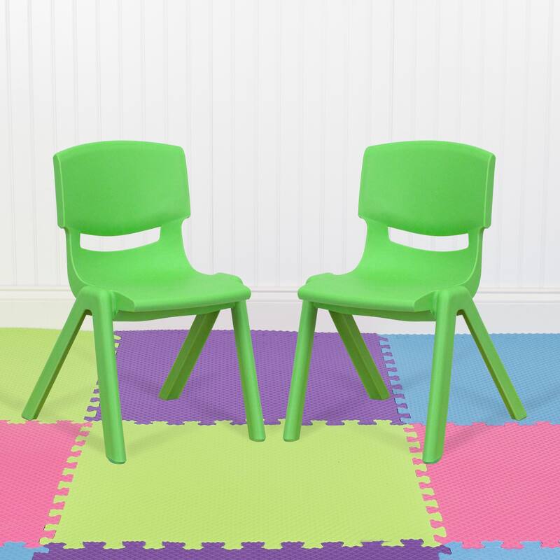 2 Pack Plastic Stackable School Chair with 12"H Seat, Preschool Seating - Green