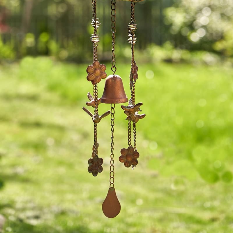 Antique Copper Hanging Birdhouse Wind Chime "Farm House"