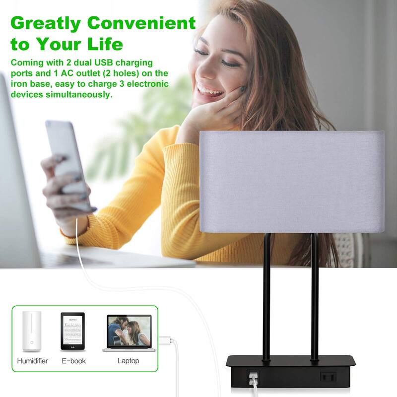 Bedside Touch Control Table Lamp with Dual USB Charging Ports 1 AC Outlet, 3 Way Dimmable Modern Nightstand Lamp