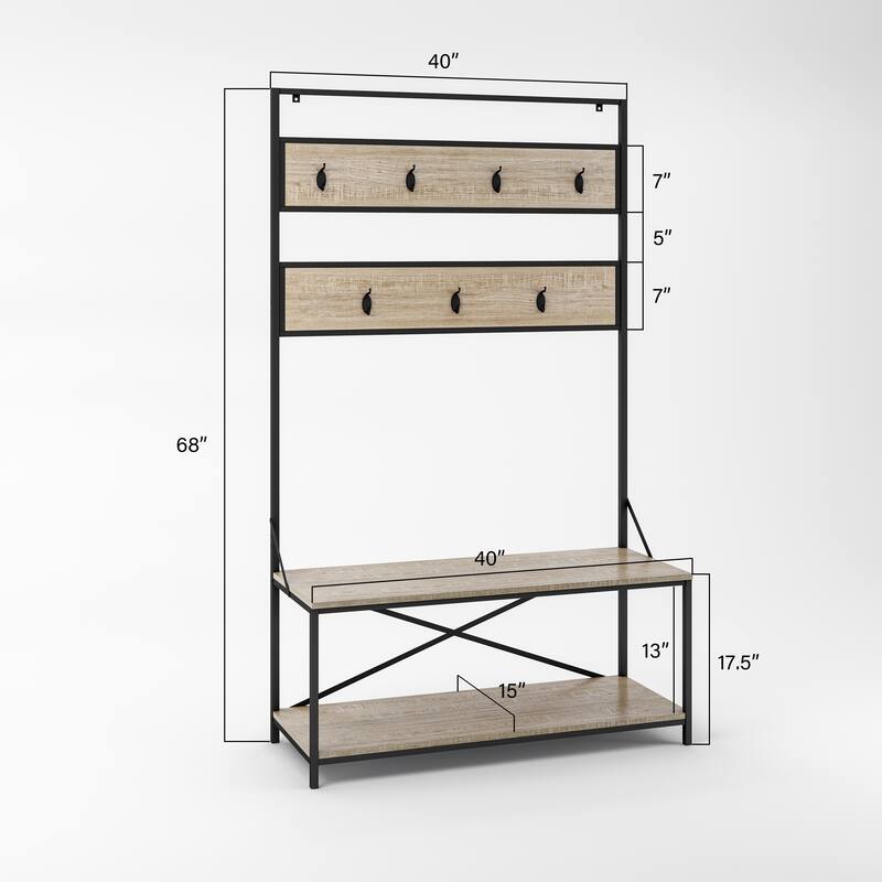 EVE-Modern 68-inch Height Mixed Material Hall Tree With Bench and Storage - 68*40*15 inches