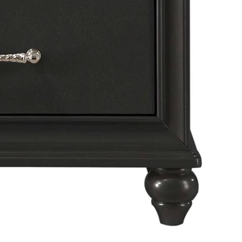 Lexi Nightstand, 2 Drawers, Silver Handles and Knobs, Black Veneer