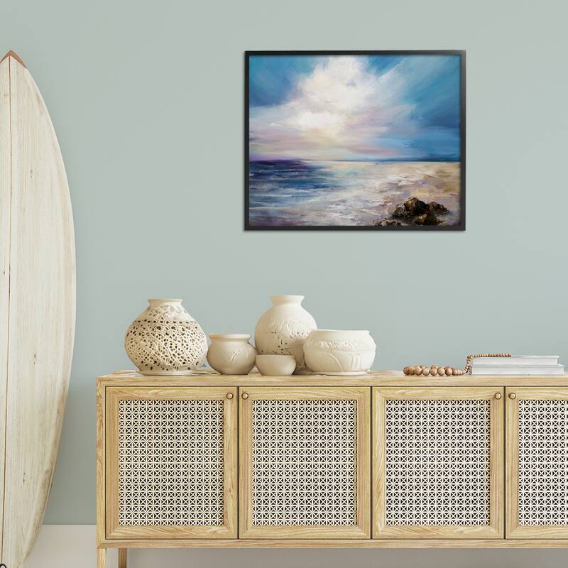 Stupell Serene Clouds over Beach Framed Giclee Art Design By Karen Hale