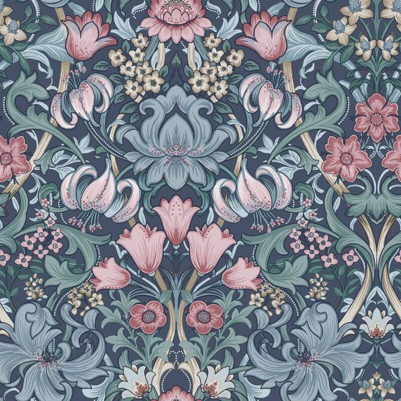 Fleurmont Floral Tapestry Non-Pasted Wallpaper - Covers 56 Square Feet - Navy