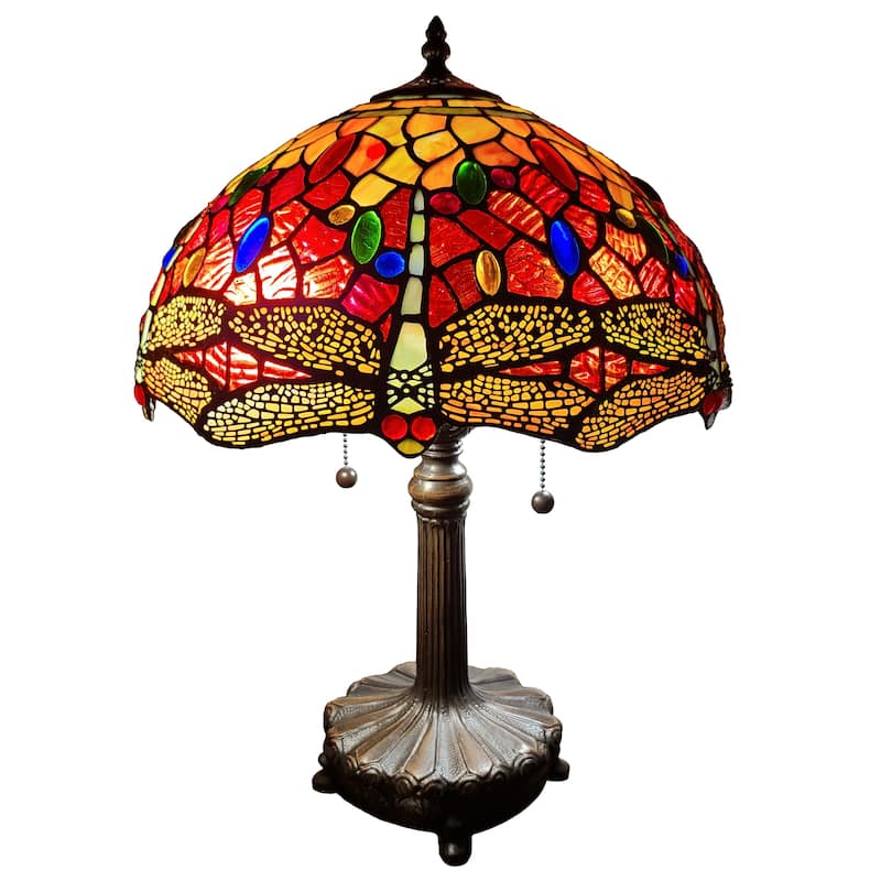 Tiffany Style Table Lamp 18.5" Tall Stained Glass Dragonfly Nightstand Bedroom Handmade Gift AM1035TL14B Amora Lighting