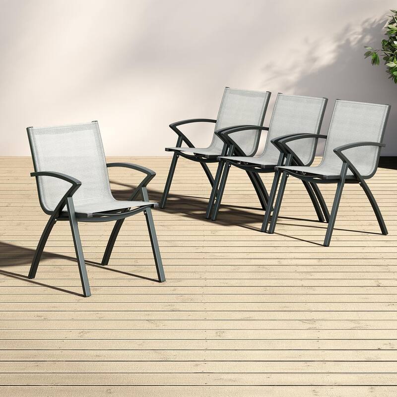 Patio Dining Chairs Set of 2/4, Outdoor Stackable Chairs with Metal Frame and Backrest - Set of 4