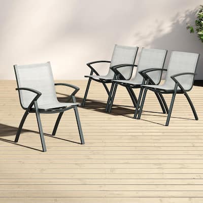 Patio Dining Chairs Set of 2/4, Outdoor Stackable Chairs with Metal Frame and Backrest
