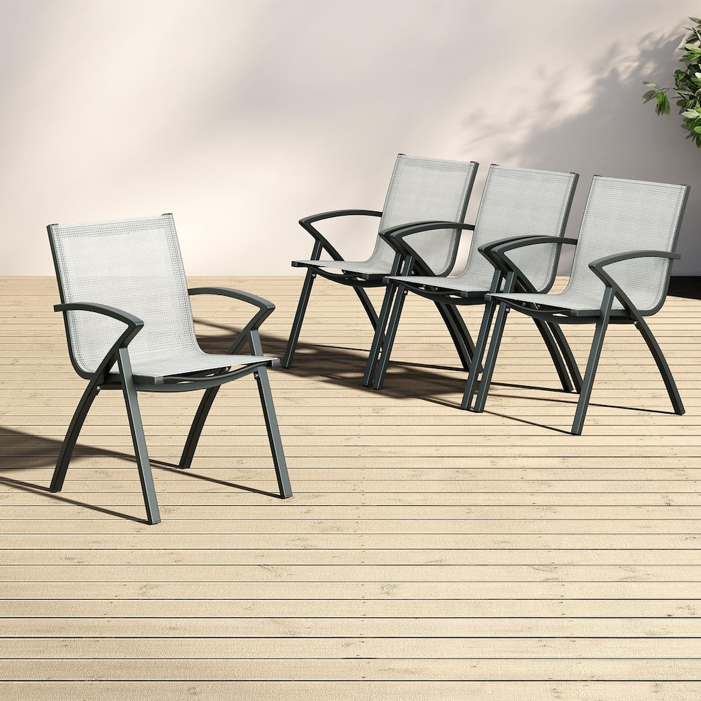 Patio Dining Chairs Set of 2/4, Outdoor Stackable Chairs with Metal Frame and Backrest