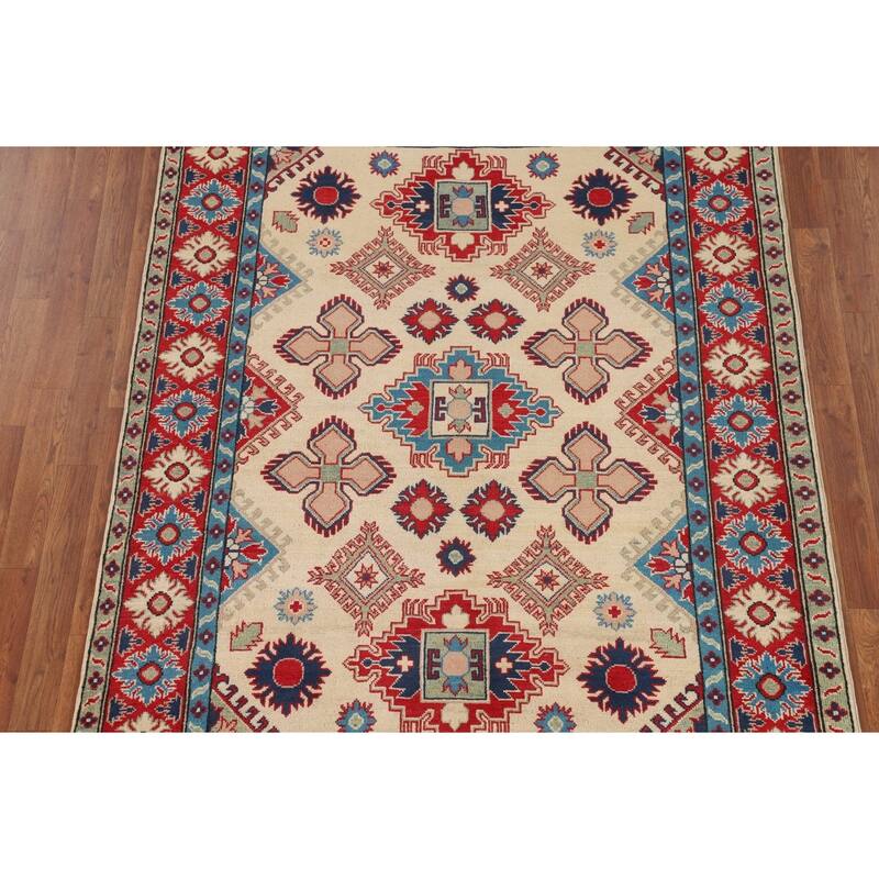 Kazak Area Rug Handmade Traditional Beige Wool Carpet - 5'0" x 7'11"
