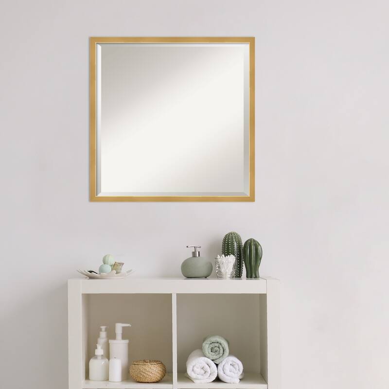 Beveled Wood Bathroom Wall Mirror - Svelte Polished Gold Frame