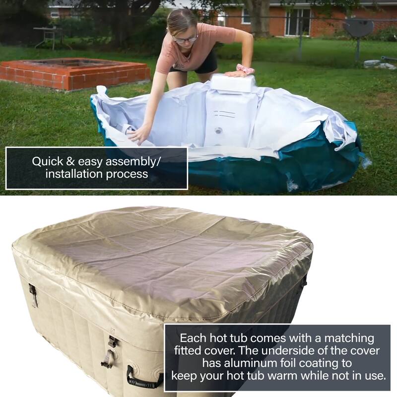 ALEKO Square Inflatable Portable Hot Tub Personal Spa 4 Person Brown