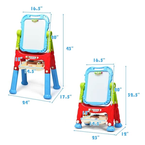 Height Adjustable Kids Art Easel Magnetic Double Sided Board-Blue - 24" x 17.5" x 43" (L x W x H)