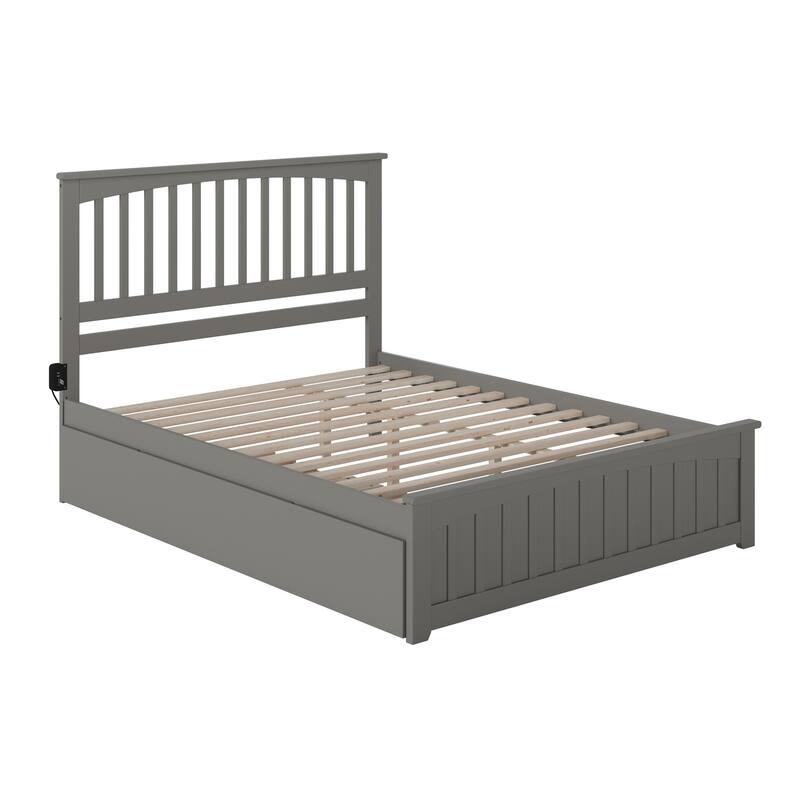 Mission Wood Platform Bed with Matching Footboard and Twin XL Trundle