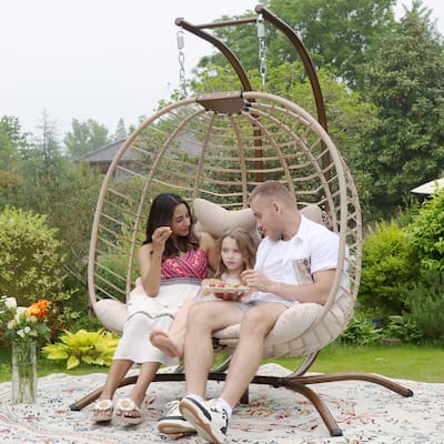 FINCATI Outdoor Oversized Double Egg Patio Swing Chair, 680 lbs Indoor Luxury Comfy Extra-large 2-person Hanging Egg Chair Swing