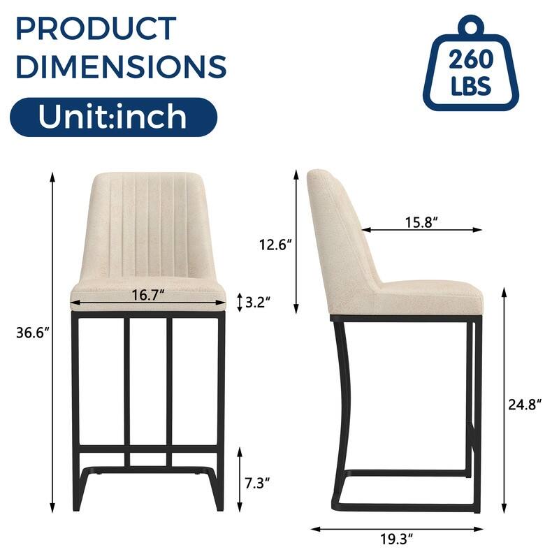 24.8 Inches Modern Cushion Counter Height Bar Stools with Metal Frame Set of 2