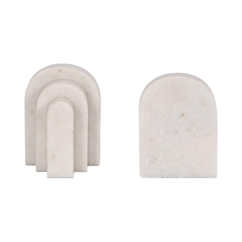 Modern Layered Arched Bookends - Home Desk Decor - Set of 2, 6", White - 6.0"