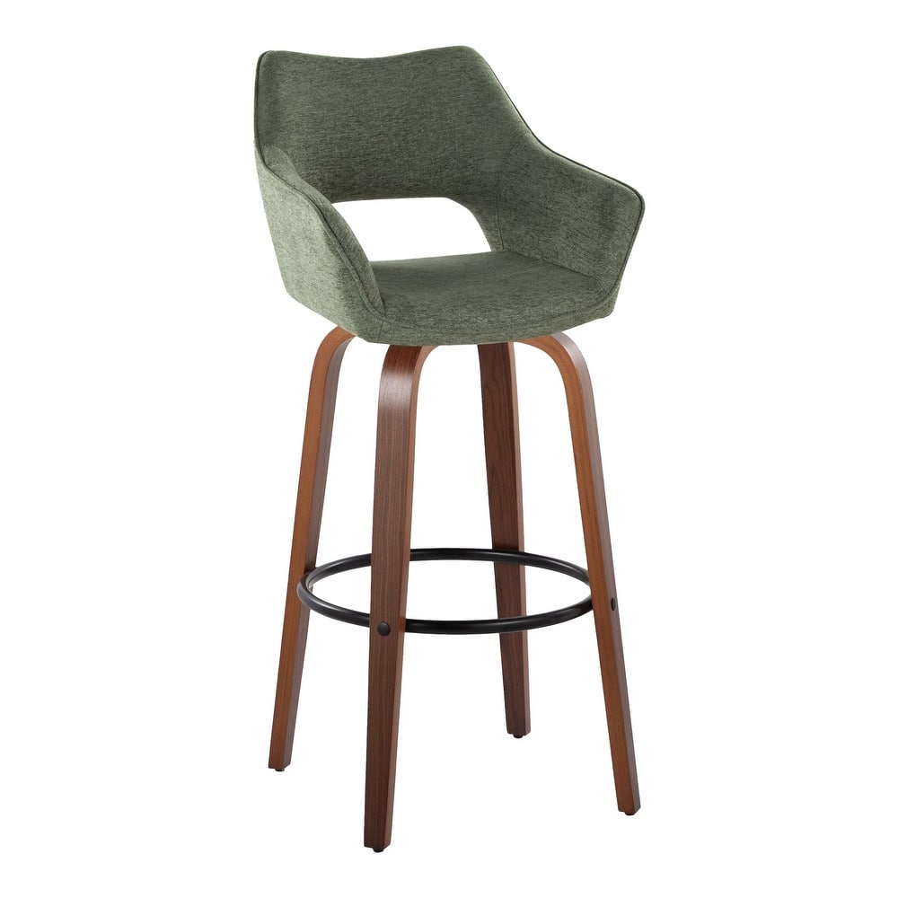 Porch & Den Mac 30" Fixed-Height Upholstered Bar Stool with Bent Wood Legs & Round Footrest (Set of 2)