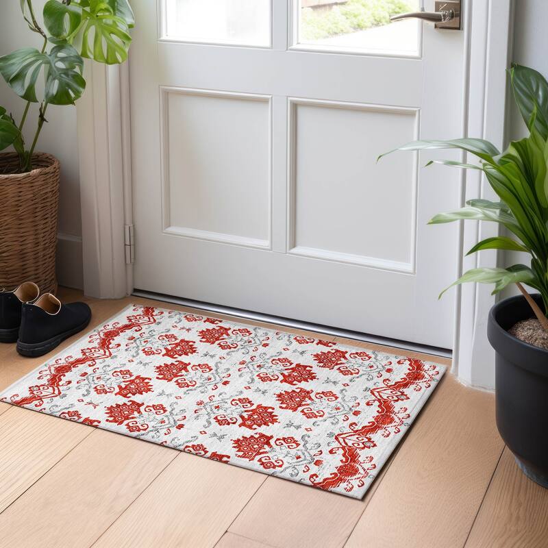 Premium Washable Super Soft Global Chic Mayfield Rug - Red - 1' 8" x 2' 6"