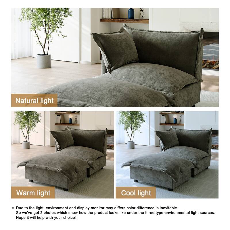 Casual 40"W Oversized Soft Comfy Cloud Chenille Chaise Lounge with Ottoman