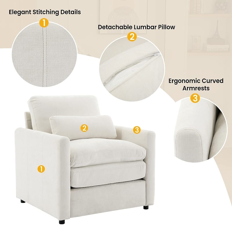 31.9" Comfy Cloud Armchair,Oversized,Plush Upholstered,Double Cushion
