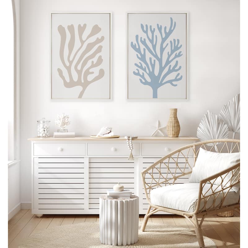 Kate and Laurel Coral Ocean Blue Frame Canvas by Creative Bunch Studio