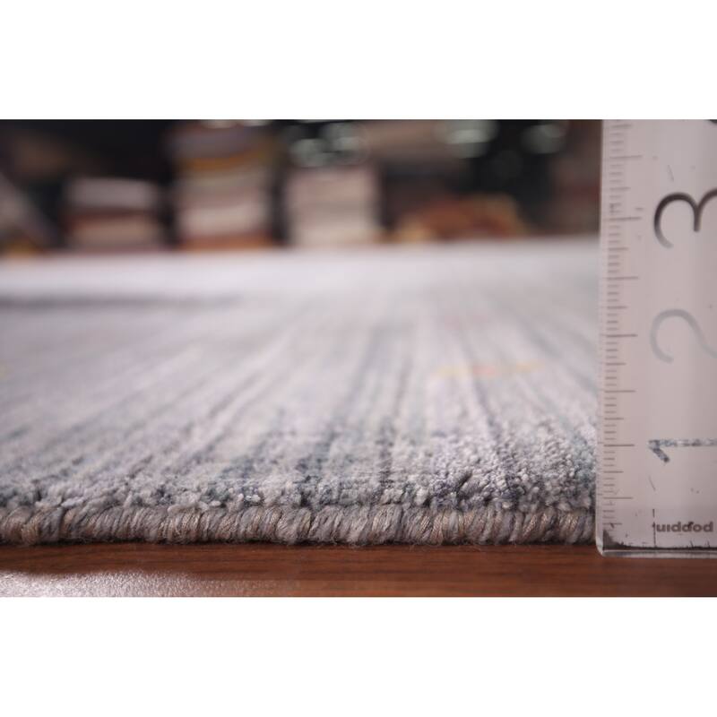 Striped Gray Gabbeh Oriental Area Rug Handmade Wool Carpet - 7'11"x 9'9"