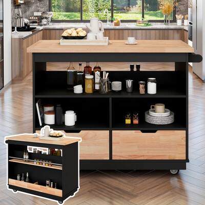 Kitchen Cart Rolling Mobile Cutting Board Top Kitchen Island with Drawers