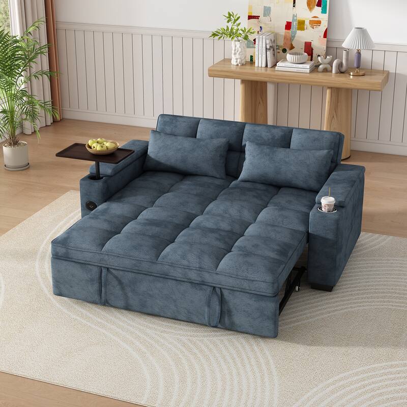 Rossetta Modern Style Chenille Fabric Folding Convertible Pullout Sofa Bed with 3 in 1 Functional Armrest