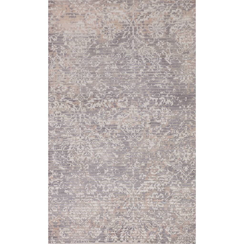 Beige Striped Abstract Oriental Accent Rug Handmade Wool Carpet - 2'9"x 4'10"