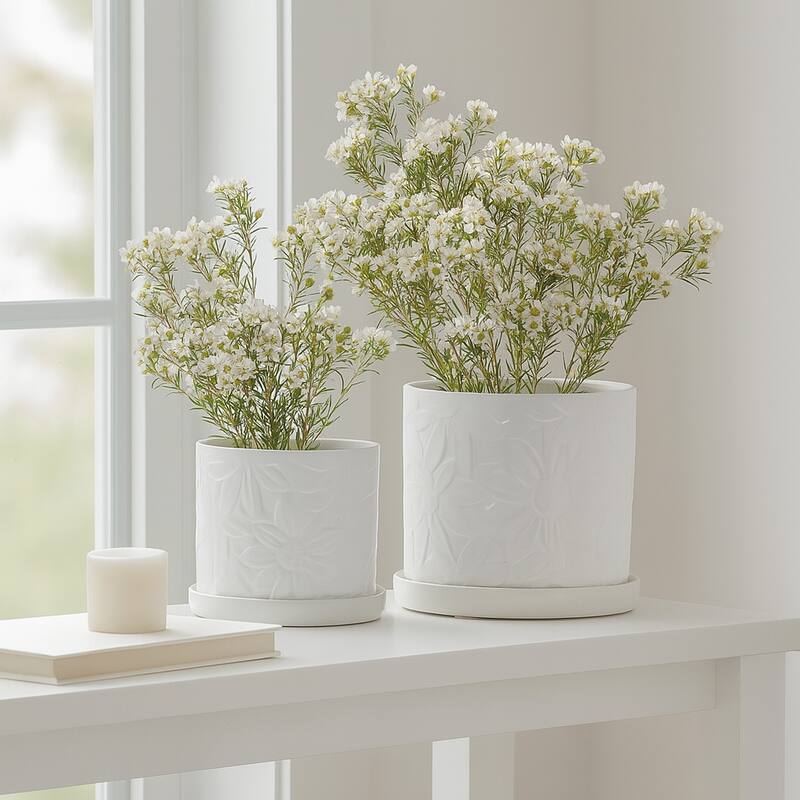 Decorative Ceramic Daisy Flower Planters - Set of 2