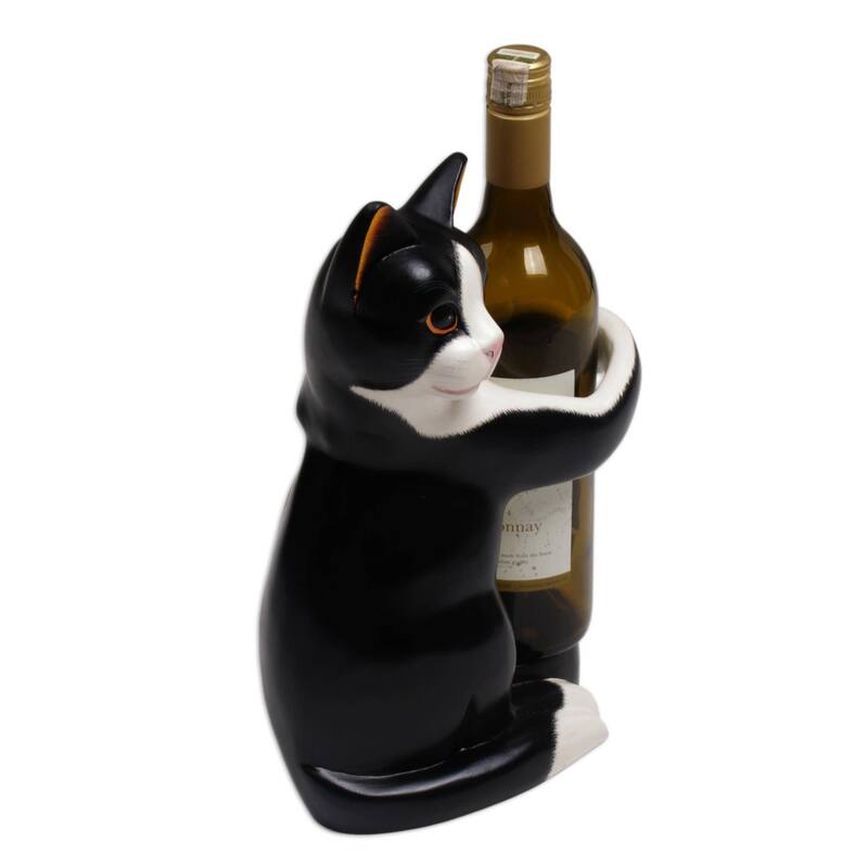 Handmade Kitty Clasp Wood wine bottle holder (Indonesia)