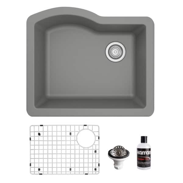 slide 2 of 60, Karran Undermount Quartz 24 in. Single Bowl Kitchen Sink Kit Grey