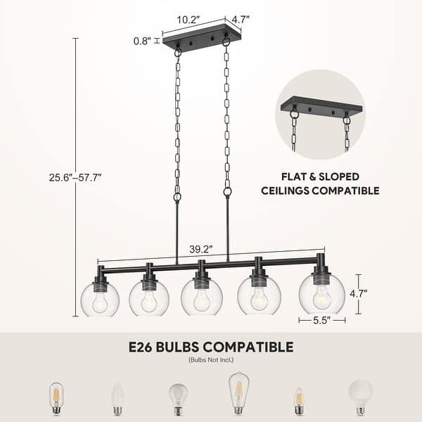 dimension image slide 2 of 6, 4/5-Light Kitchen Island Pendant Light Fixture with Clear Glass Shades