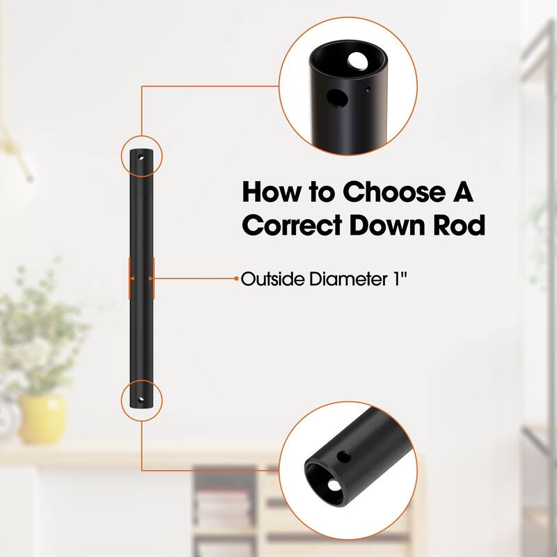 18"/ 24"/ 36"/ 48" Black Extension Downrod for Ceiling Fan
