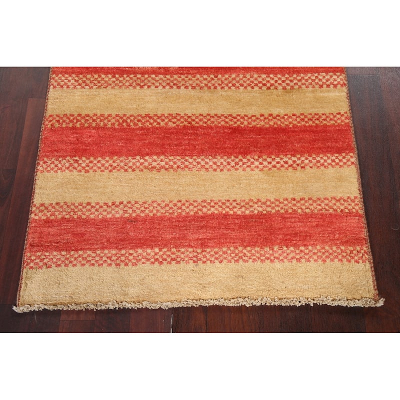 Striped Contemporary Gabbeh Kashkoli Wool Area Rug Hand-knotted Carpet - 2'10" x 4'10"