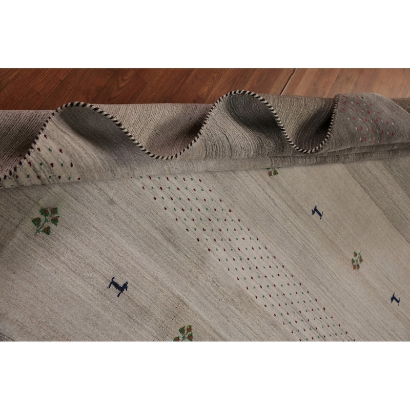 Striped Tribal Gabbeh Oriental Rug Hand-Knotted Beige Wool Carpet - 6'0" x 9'8"