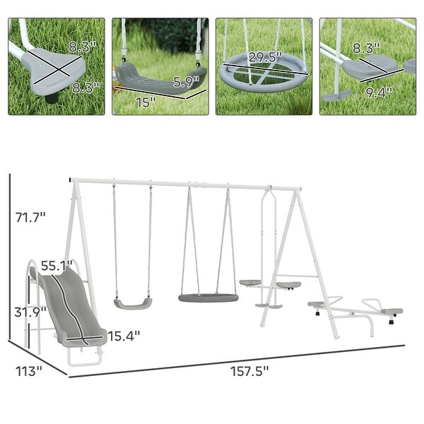 Outsunny 5-in-1 Kids Swing Set Backyard Playground Set, Metal