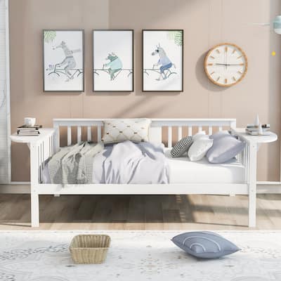 White Full Wood Daybed with Slat Support - High Clearance, Dual-Use Sofa Bed