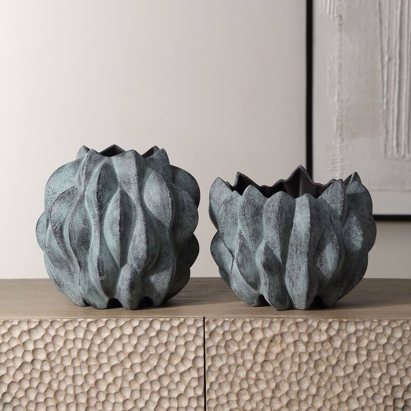 Ceramic Bubble Tabletop Vases - 10" - Green - Set of 2