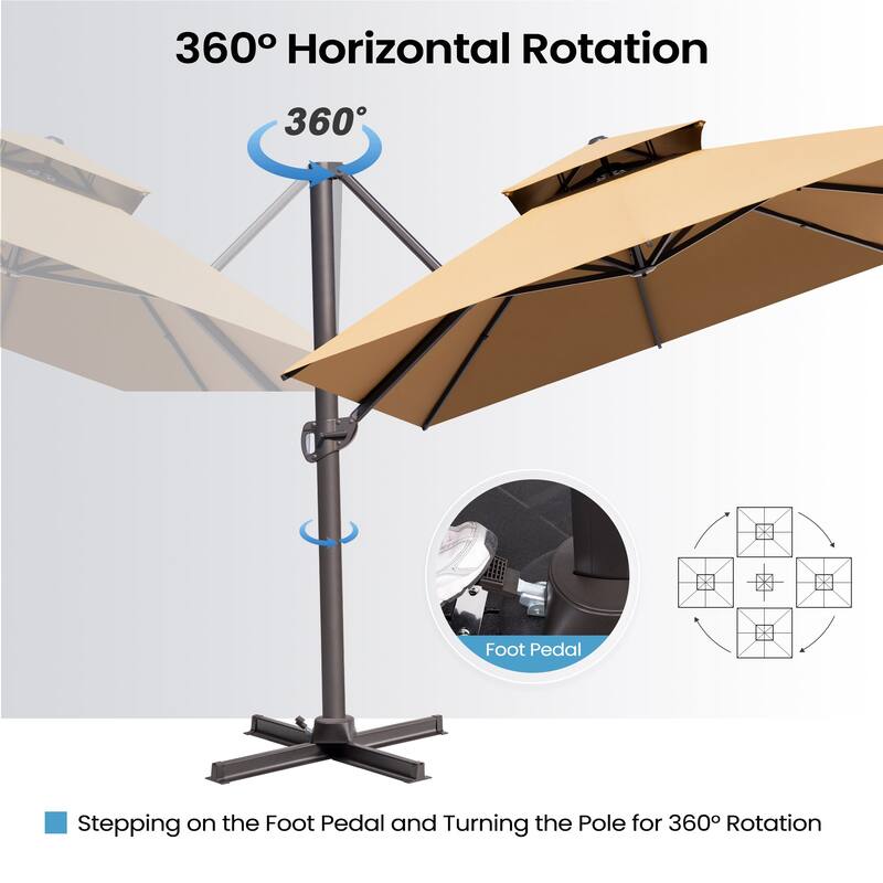 10 x 13 Feet Double Top Rectangular Patio Offset Cantilever Umbrella Aluminum with Crank